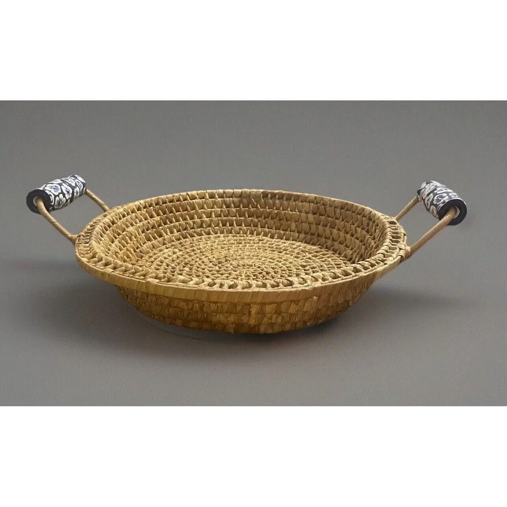 Vtg 1 Woven Wicker Basket 3 Rattan Raffia Trivet‎ Hot Pads Pot Holder Boho Decor